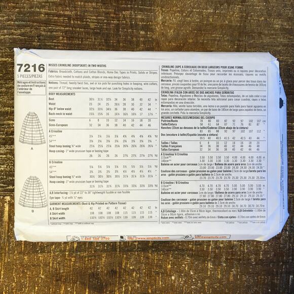 Simplicity Sewing Pattern 7216 Fashion Historian Hoopskirt Crinoline 6-12 UNCUT - Picture 2 of 2